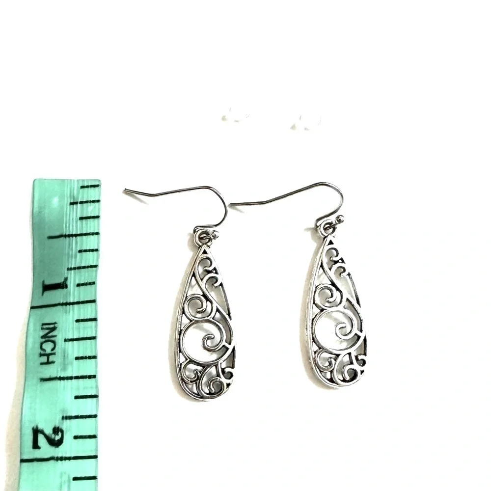 Vintage Style Silver Tone Hoop Dangle Earrings